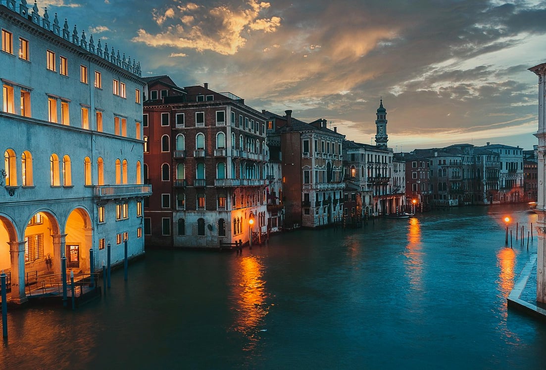 A quiet Venetian canal bordered by historic buildings